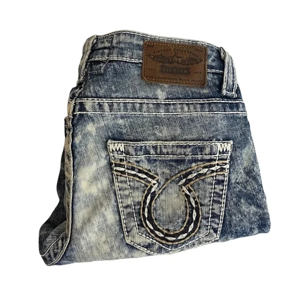 Big Star Liv Capri Jeans Size 28 Acid Wash Low Rise Embroidered Pockets Denim - Picture 6 of 9